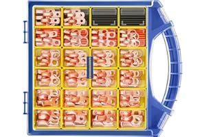 haisstronica 220PCS Battery Cable Ends Kit,110PCS AWG 8 6 4 2 1 Heavy Duty Copper Wire Lugs Ring Terminals,Battery Cable Lugs Eyelets Terminal Connectors with 110PCS 3:1 Heat Shrink Tubing