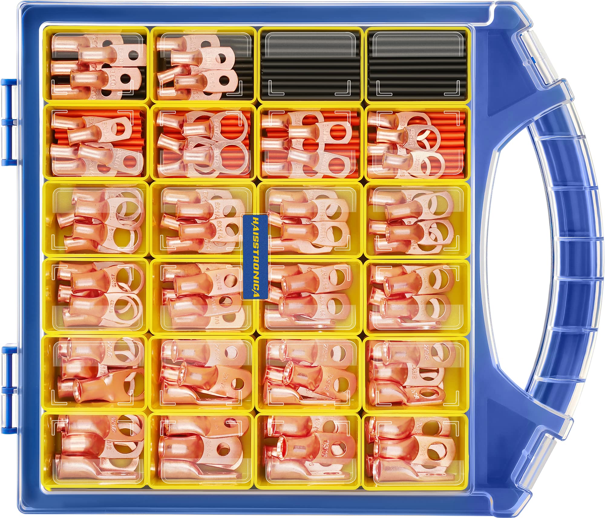 Photo 1 of haisstronica 220PCS Battery Cable Ends Kit,110PCS AWG 8 6 4 2 1 Heavy Duty Copper Wire Lugs Ring Terminals,Battery Cable Lugs Eyelets Terminal Connectors with 110PCS 3:1 Heat Shrink Tubing