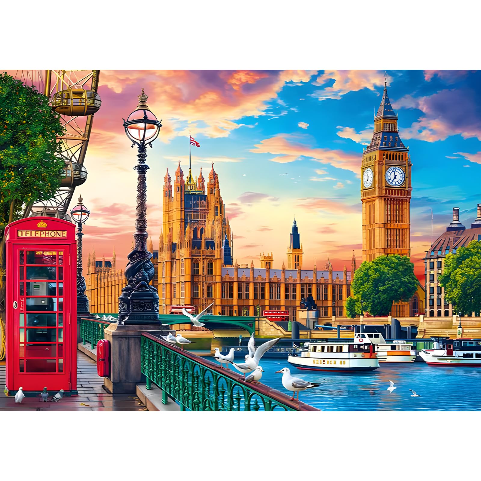 QENSPE DIY 5D Diamond Painting Kit Big Ben Landscape Diamond Art for Adults, Full Drill Elizabeth Tower Diamond Dots Painting for Beginners, Crystal Rhinestone Art Home Wall Decor 12x16 in / 30x40cm
