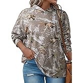 AlvaQ Plus Size Sweatshirt for Women Oversized Hoodie Fall Maple Leaf Print Pullover Hooded Tops Outfits L-4X
