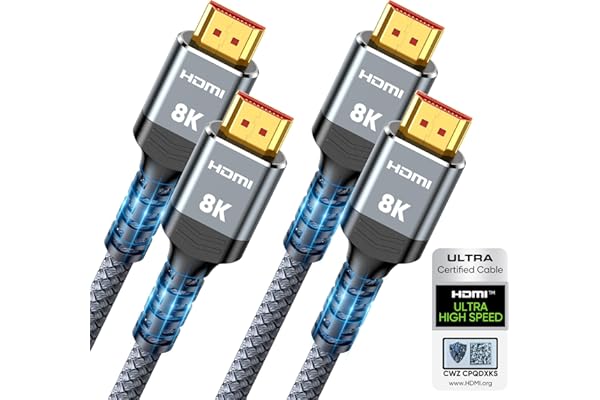 10K 8K HDMI 2.1 Cable 2-Pack 6.6FT, Highwings Certified 48Gbps Ultra High Speed Slim HDMI Cord,Support 4K@120Hz 8K@60Hz, HDCP 2.2&2.3,eARC, Dynamic HDR,DTS:X, Compatible with PS5/Blu-ray/HDTV/Roku TV