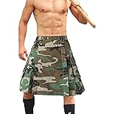 TRGPSG Pleated Utility Kilt for Men - Camo Scottish Tactical 23" Irish Highland Hybrid Kilt with Multi Pockets