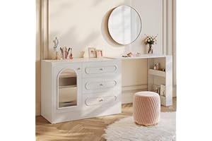 Tribesigns 78-Inch Corner Vanity Desk with 3 Drawers, Modern White Corner Vanity Dresser with Extendable Table, Makeup Vanity