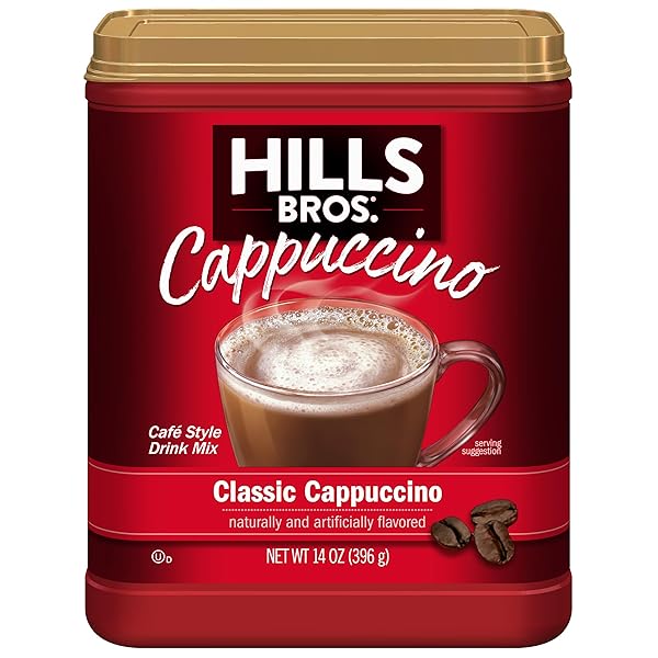HILLS BROS INSTANT DECADENT CLASSIC CAPPUCCINO MIX WITH A HINT OF SWEETNESS, EASY TO USE AND CONVENIENT, ENJOY COFFEEHOUSE FLAVOR AT HOME, FROTHY, 14 OZ