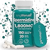 LongLifeNutri Spermidine 20mg, Supports Cellular Health & Brain Function - 180 Count, 2 Serving Size, Vegan Capsules, Wheat Germ Extract, Naturally Support Wellness, Lab Tested, Crafted in USA