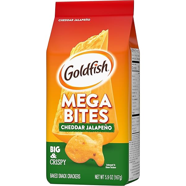 GOLDFISH MEGA BITES CHEDDAR JALAPEÑO CRACKERS, 5.9 OZ BAG