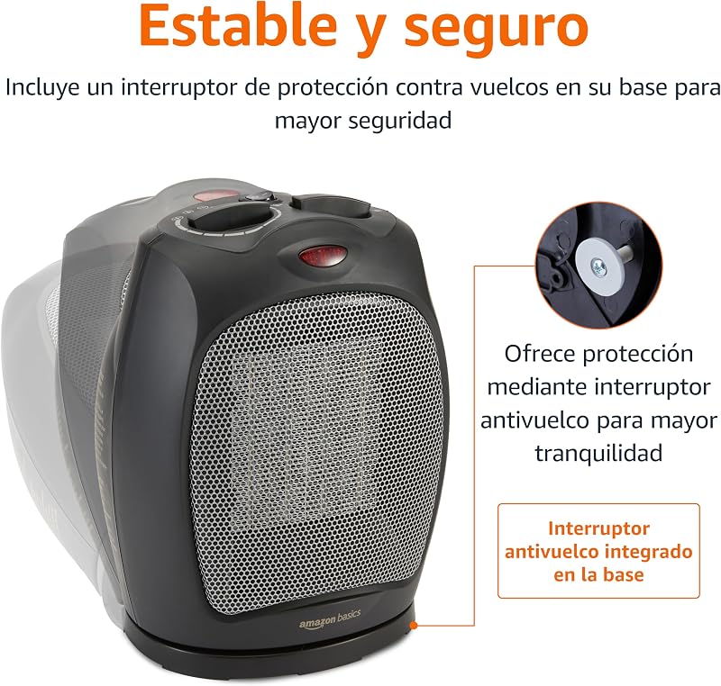 Aquecedor cerâmico oscilante, 1800 W, com termóstato ajustável, preto — foto 5 de 7