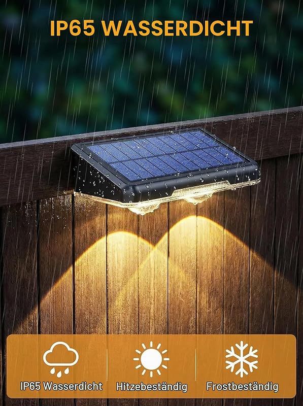 Solarlampen für Außen, 4 Stück Solar Wandleuchte Aussen,3 Leuchtmodi IP65 Wasserdicht, Solar Decklichter für Aussen Garten Treppen, Zaun, Hof, Garten, Terrasse, Weg