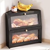 Nuovoware Corner Bread Box, 2 Layers, Black | Large Double Doors, Acrylic Windows, Wooden Bread Storage Organizer for Kitchen Countertop, Under Cabinet Organizer