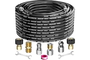 POHIR Sewer Jetter Kit for Pressure Washer 50 ft, Hydro Drain Jetter Cleaner Hose with 1/4 Female NPT, Button Nose, Rotating Sewer Jet Nozzle and Pressure Washer Adapter, 4000 PSI Drain Cleaner Hose