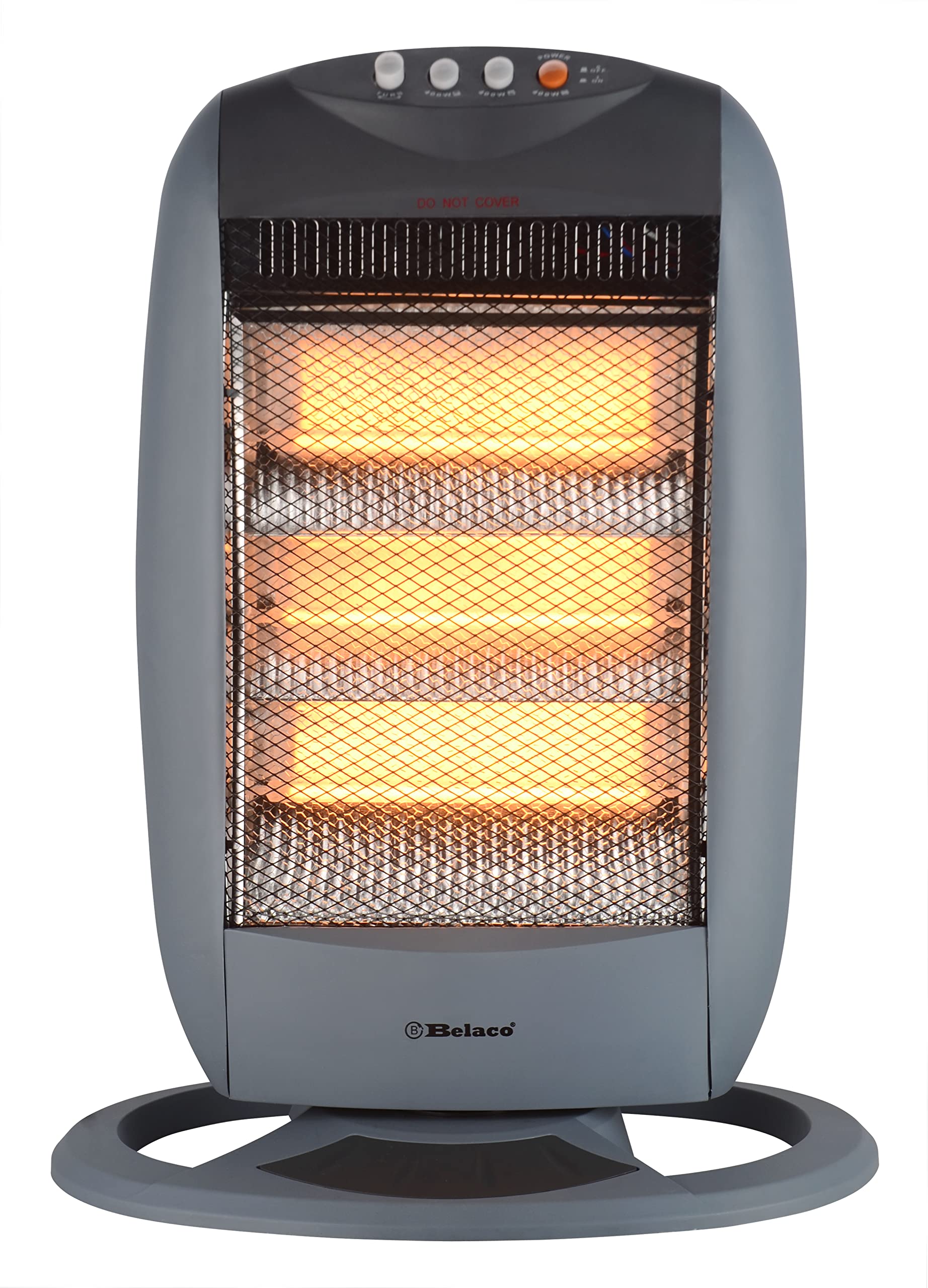 Belaco Electric 3 Bar Halogen Heater 1200W, Portable Room Heater with 3 Heat Settings, 90° Oscillation, Tip Over Safety Switch, Compact Carry Handle, Grey