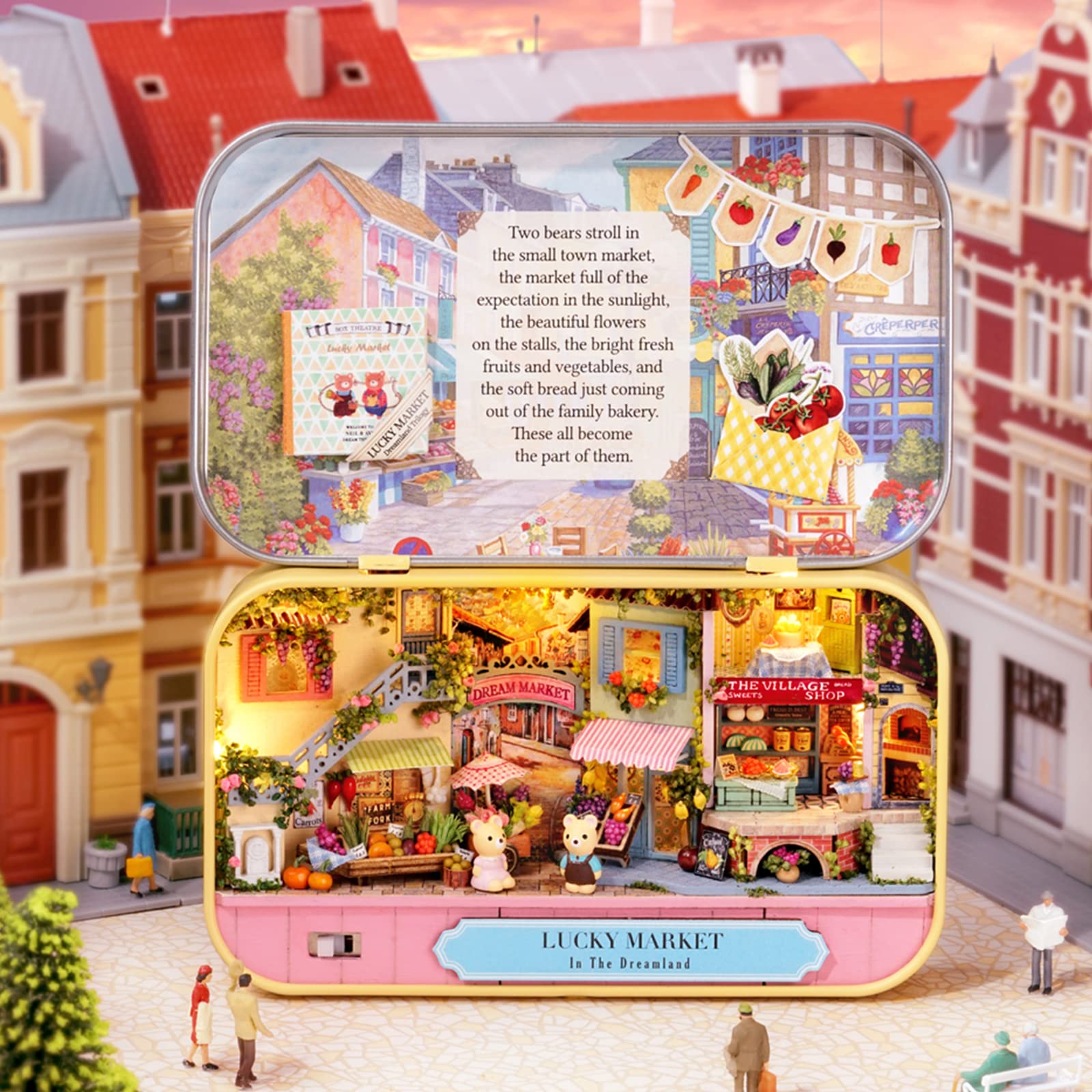 CUTEROOM Box Theatre Miniature Kit, Diy Miniature House Kit with Furniture Mini Dolls House Kit for Adult Birthday Gift (Lucky Market)