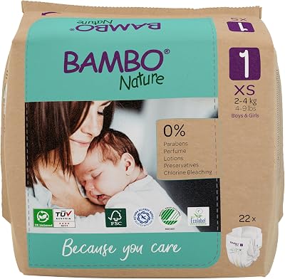 Bambo Nature Premium Eco Nappies Size 1 22PK Newborn Nappy FSC Packaging