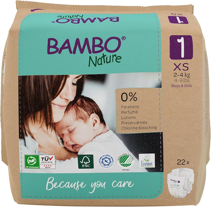 Bambo Nature Premium Eco Nappies Size 1 22PK Newborn Nappy FSC Packaging