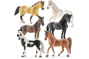 THINKBAY 6PCS 6" Large Horse Figurines Animal Toys for Kids, Realistic Plastic Farm Animal Figurines Toys for Toddlers, Horse Party Favors Birthday Gift Cake Toppers for Boys Girls