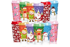 Jansun 12pcs Christmas Hot Cups with Lids 16Oz Reusable Plastic Coffee Cups for Party Decorations Winter Christmas Cups for H