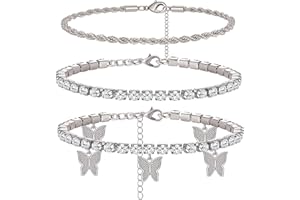 yfstyle Butterfly Ankle Bracelet for Women Rhinestone Anklets Bulk Adjustable Layered Beach Ankle Bracelet Braided Chain Anklet Charm Ankle Bracelet Jewerly Gift