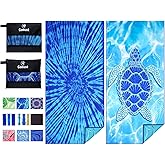 2 Pack Lightweight Thin Beach Towel Oversized 71"x32" Big Extra Large Microfiber Sand Free Towels for Adult Quick Dry Travel Camping Beach Accessories Vacation Essential Gift Blue Tie Dye Turtle