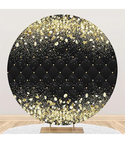 Renaiss 2.3m Argent Noir Rond Toile De Fond Joyeux Anniversaire Polyester Photographie Fond Enfants Adultes Fête d'anniversaire Décoration Fournitures Gâteau Table Bannière Photo Props