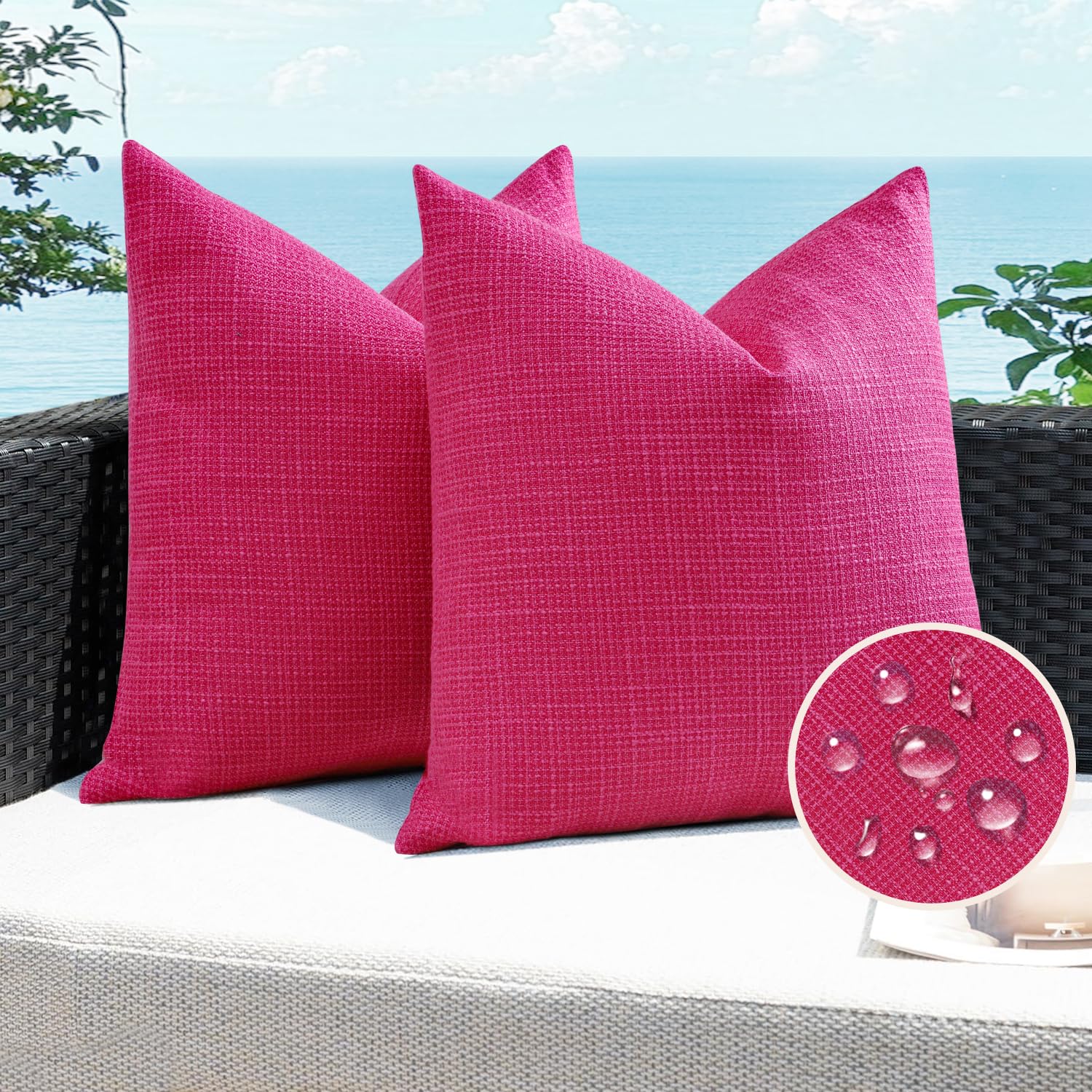 Photo 1 of Artscope Outdoor Waterproof Throw Pillow Covers 16x16 Inch Decorative Linen Outdoor Pillows Cushion Case for Patio Couch Sofa - Hot Pink