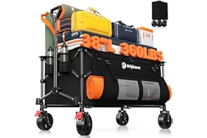 Originsure 220L Collapsible Wagon Cart Foldable, 38" L Extra Large Heavy Duty Folding Beach Wagons with All-Terrain Wheels, Utility Carts for Camping, Sports, Shopping, Groceries - Black