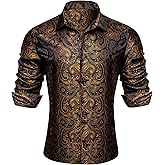 Barry.Wang Mens Western Shirts Silk Paisley Long Sleeve Button Down Dress Shirt Designer Mexico Cowboy Shirt Party Casual