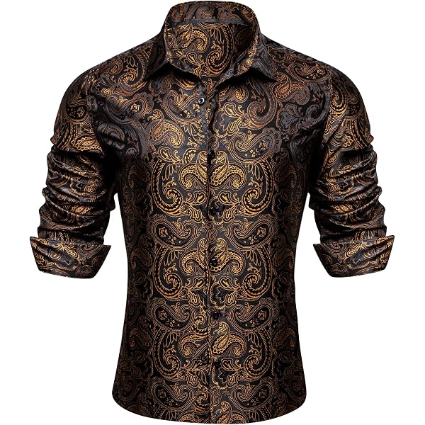 Barry.Wang Men's Shiny Holiday Party Shirt – Gold Print, Long Sleeve, Fitted & Glam - View #2