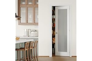 Lakenyon French Door, 32" x 80", 1-Lite Frosted Glass, Prehung Interior Door, Right-Handed, White MDF with Door Jamb & Hardware Kit