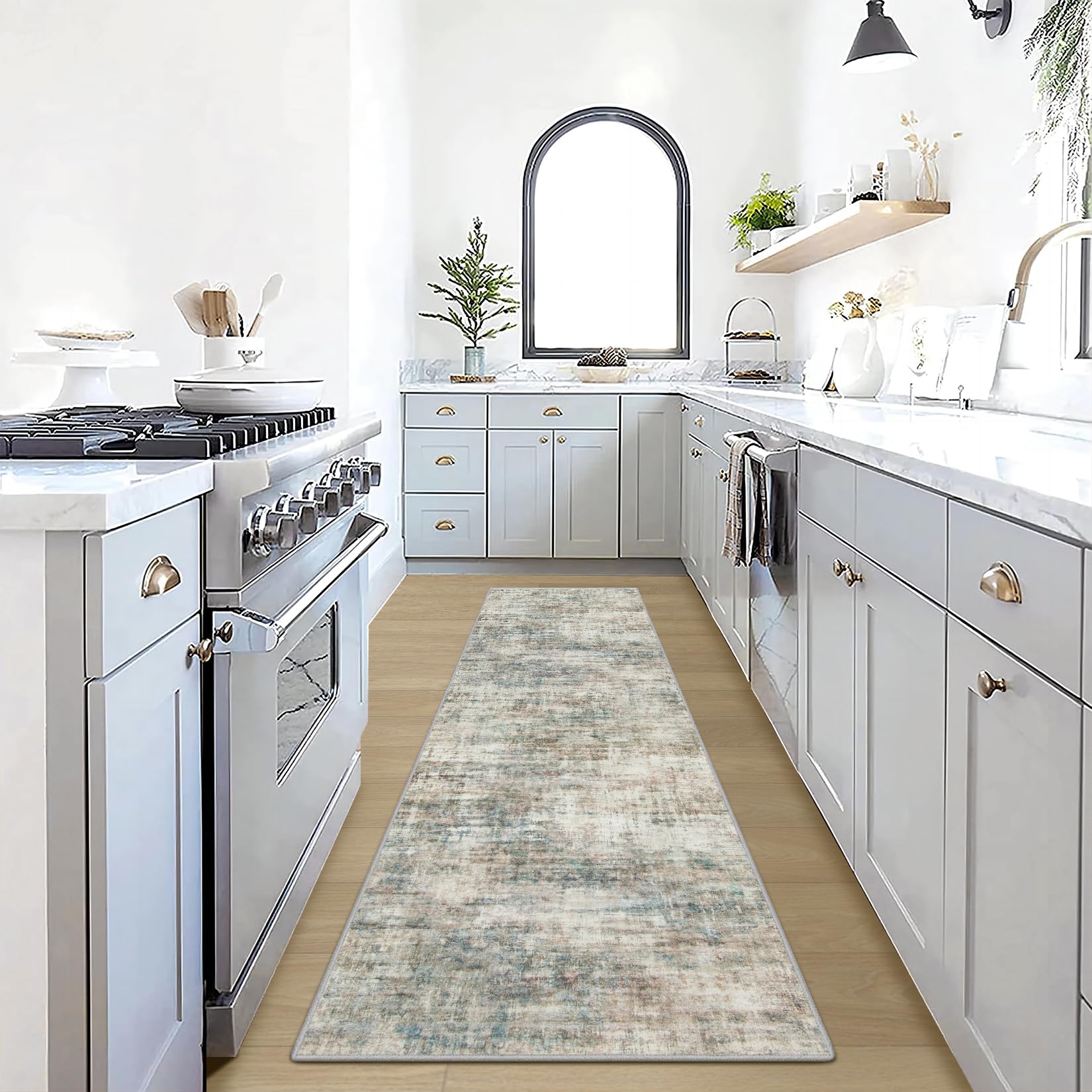 Photo 1 of 2'6''x8' Runner Rugs Washable Rug: Modern Abstract Hallway Runner Rug Indoor Soft Low Pile Thin Carpet Anti-Skid Non-Shedding Carpets for Kitchen, Entryway, Laundry, Bedroom - Multi Color