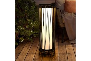 Solar Floor Lamp, Ourdoor Lamps for Patio Waterproof Rattan Outside Solar Lamp Decor for Porch, Yard, Garden, Deck, Lawn