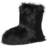 Pisumg Girls Fur Boots,Kids Warm Plush Lining Furry Winter Boots for Toddler,Cozy Fluffy Snow Boots