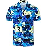 QZH.DUAO Men's & Boys Hawaiian Shirt Cuban Collar Short Sleeve Button Down Shirt Tropical Summer Beach Shirts
