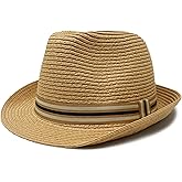 Funky Junque Straw Fedora Hat Beach Summer Short Brim Packable Sun Trilby Unisex UPF 50+
