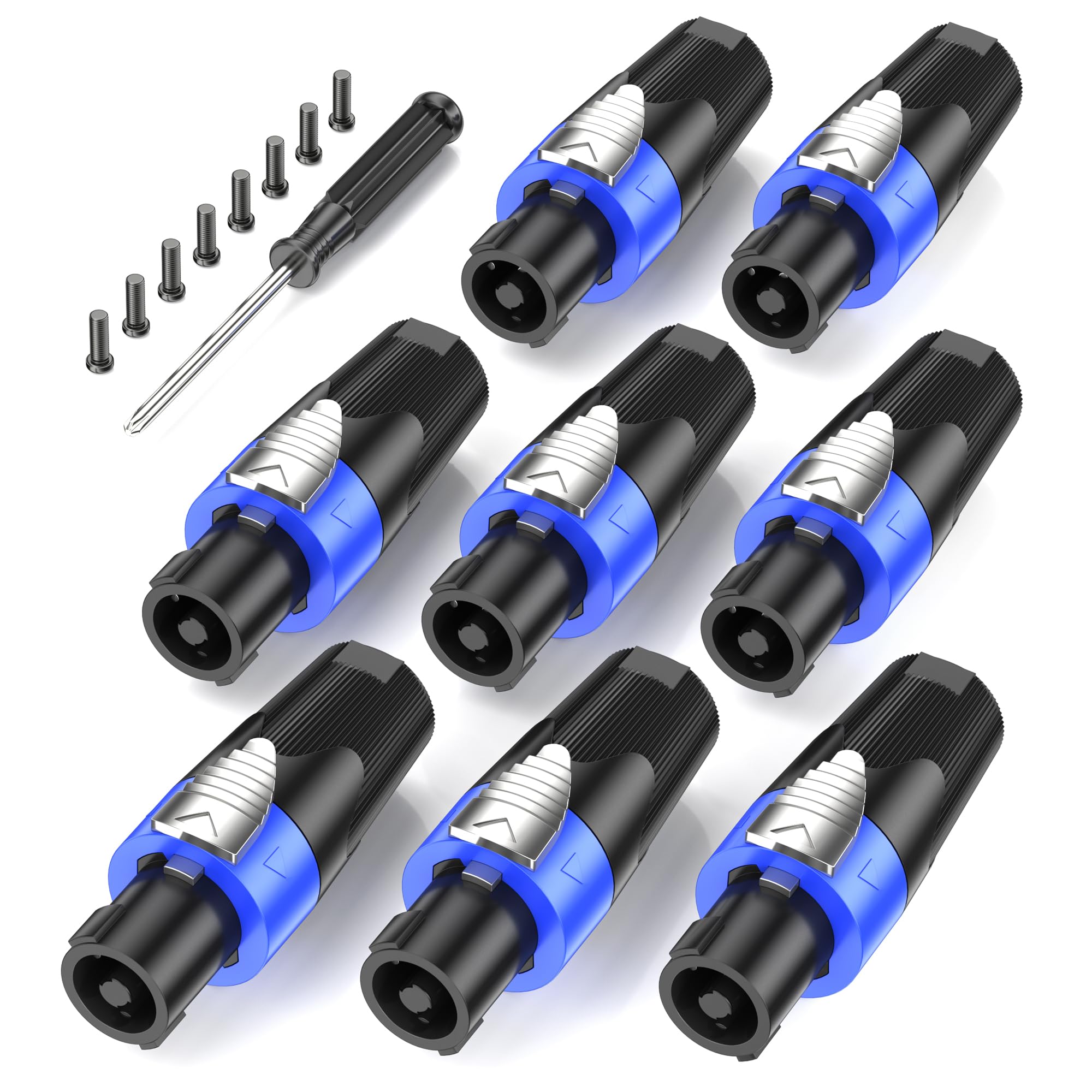 Jumwa 8Pack Speakon Connector Audio Speaker Adapter Plug Twist Lock With Screwdriver Compatiable with Speakon NL4FC, NL4FX, NLT4X, NL2FC, Type2