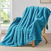 BEDELITE Fleece Throw Blanket for Couch - 300GSM Soft & Warm Fluffy Teal Blanket, Decorative and Giftable Striped Blankets for Women, Men, 50"x60"
