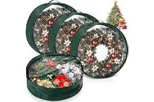 GliCraft 4 Pcs Christmas Wreath Storage Bag, Christmas Garland Storage Container with Clear Window, Zipper & Handle for Xmas Holiday Seasonal Wreath Garland Box(Green,36")