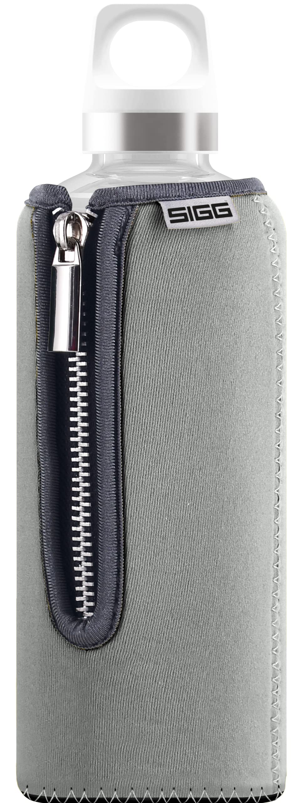 Sigg Stella Grey Water Bottle (0.5 L), Pollutant-Free and Leak-Proof Glass Bottle, Modern Glass Travel Bottle with Soft Neoprene Cover