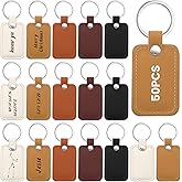 Tondiamo 50 Pcs Leather Key Chains Kit Xmas Gifts Blank Laser Engraving Leather Keychains Holder Bulk for Men Women Car DIY Birthday Father's Day Gifts