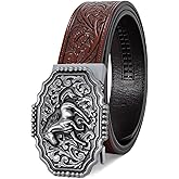 SANSTHS Western Cowboy Ratchet Belts for Men Women Leather Cowboy Belt with Automatic Western Buckle for Christmas Gifts