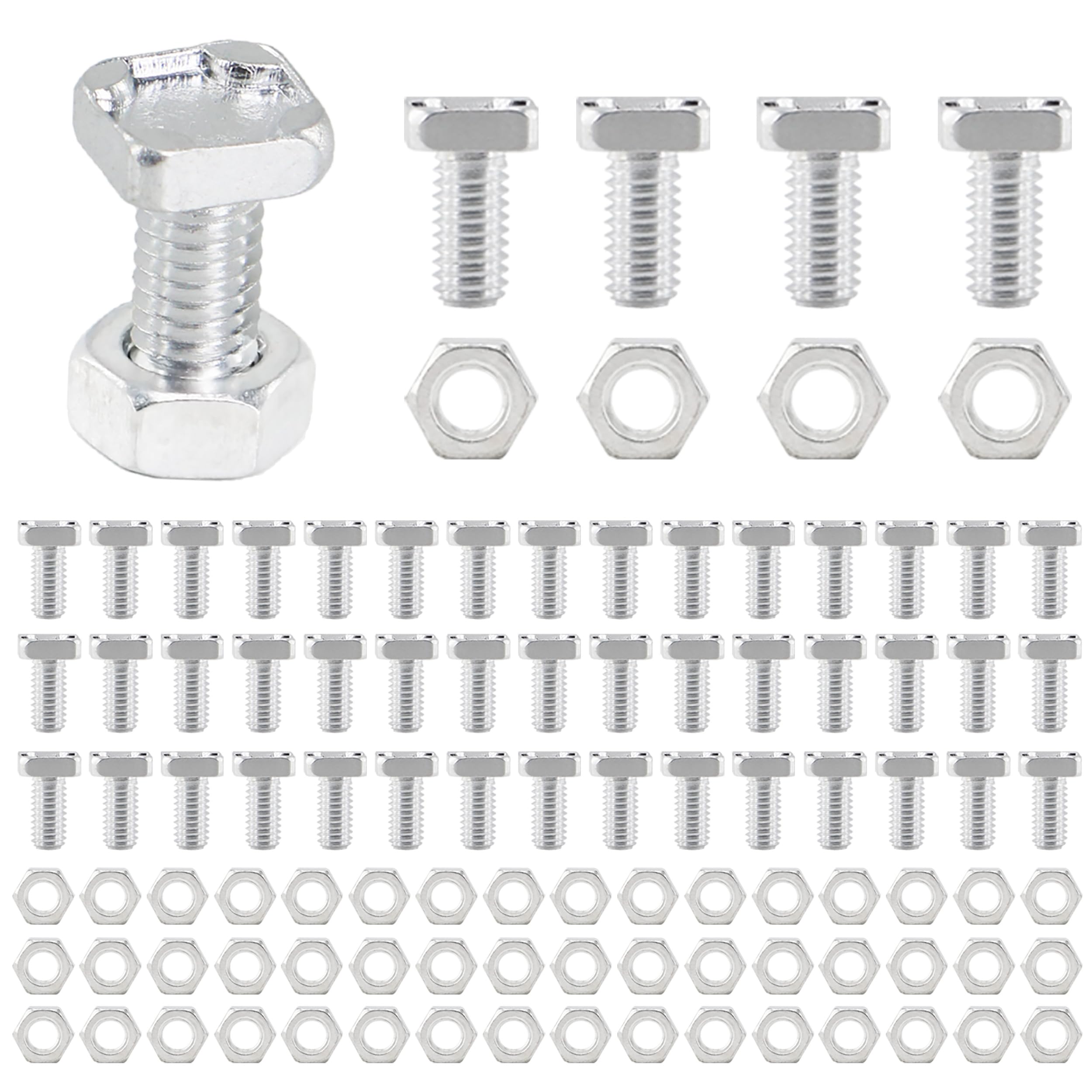 CaLeQi Greenhouse Nuts and Bolts,50 Sets Aluminium Hex Nuts and Square Head Bolts for Building Repairing Greenhouse Necessary Accessories