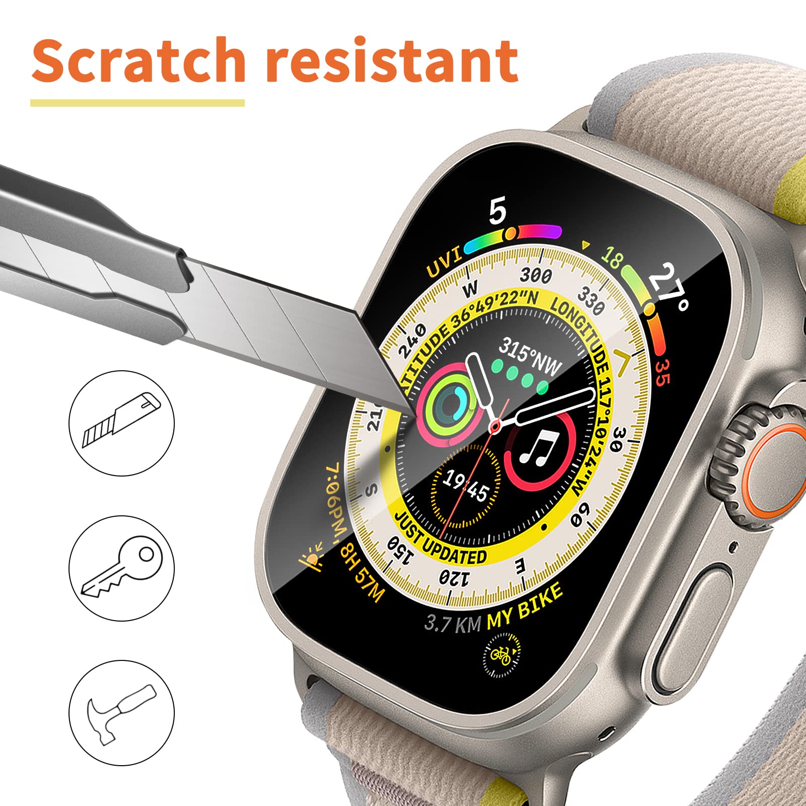 Smiling 3 Pack Screen Protector Compatible with Apple Watch Ultra 3 (2025)/ Ultra 2 /Ultra 49mm and Auto-alignment Installation Frame, Anti-Scratch Tempered Glass Screen Protector, Bubble Free, Touch Sensitive