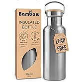 Bambaw Insulated Water Bottle 24oz | Stainless Steel Water Bottle | Insulated Water Bottles | Travel Water Bottle | Metal Water Bottle | Large Water Bottle | Reusable Water Bottle 750 ml