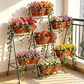 Raised Garden Bed Tiered Vertical Standing Planter Box Outdoor, Red | Metal, 7 Individual Planter Boxes, for Herb/Vegetables/Flowers Planter, for Backyard Balcony