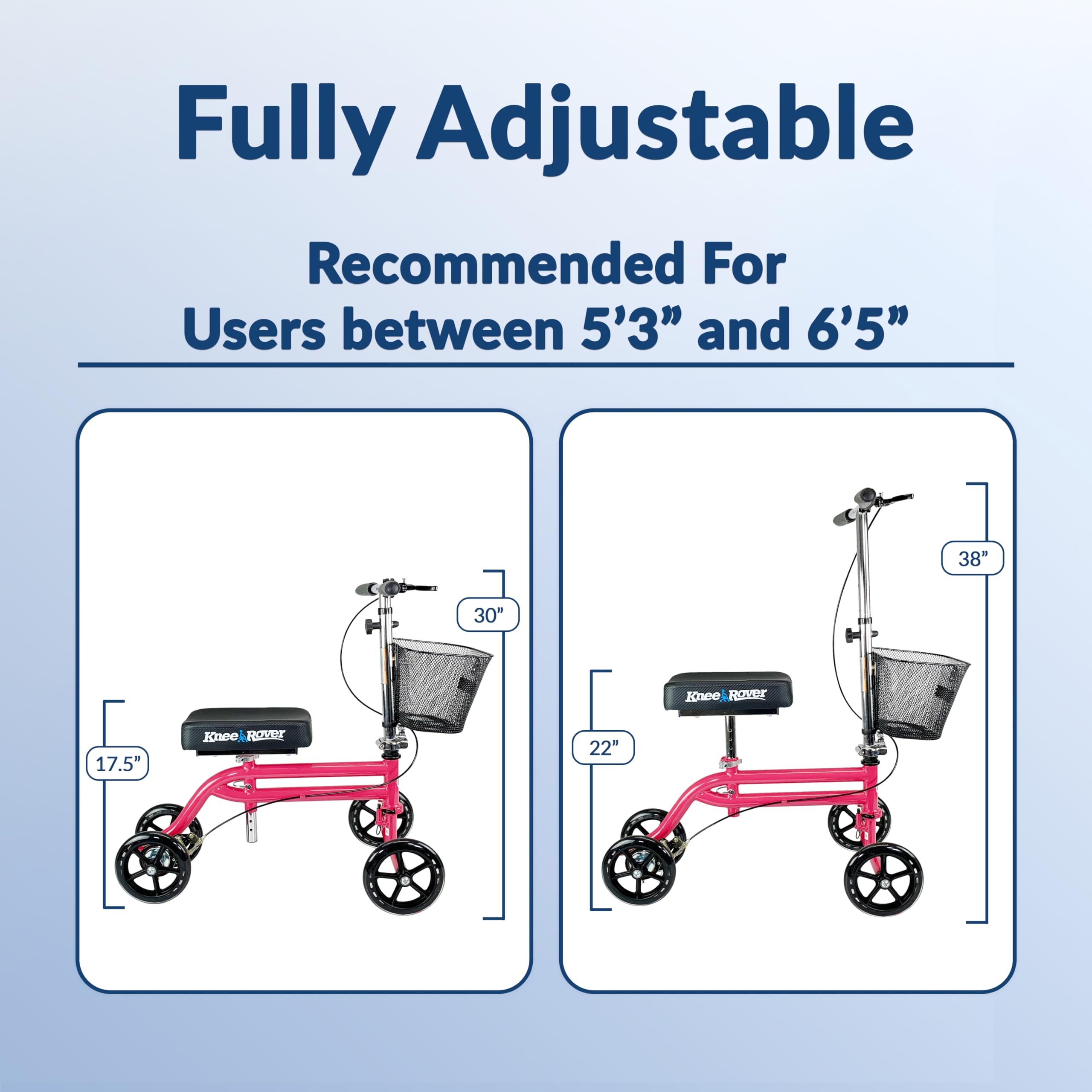 KneeRover Steerable Knee Scooter Knee Walker for Adults for Foot Surgery, Broken Ankle, Foot Injuries - Foldable Knee Rover Scooter for Broken Foot Injured Leg Crutch Alternative with Basket Hot Pink
