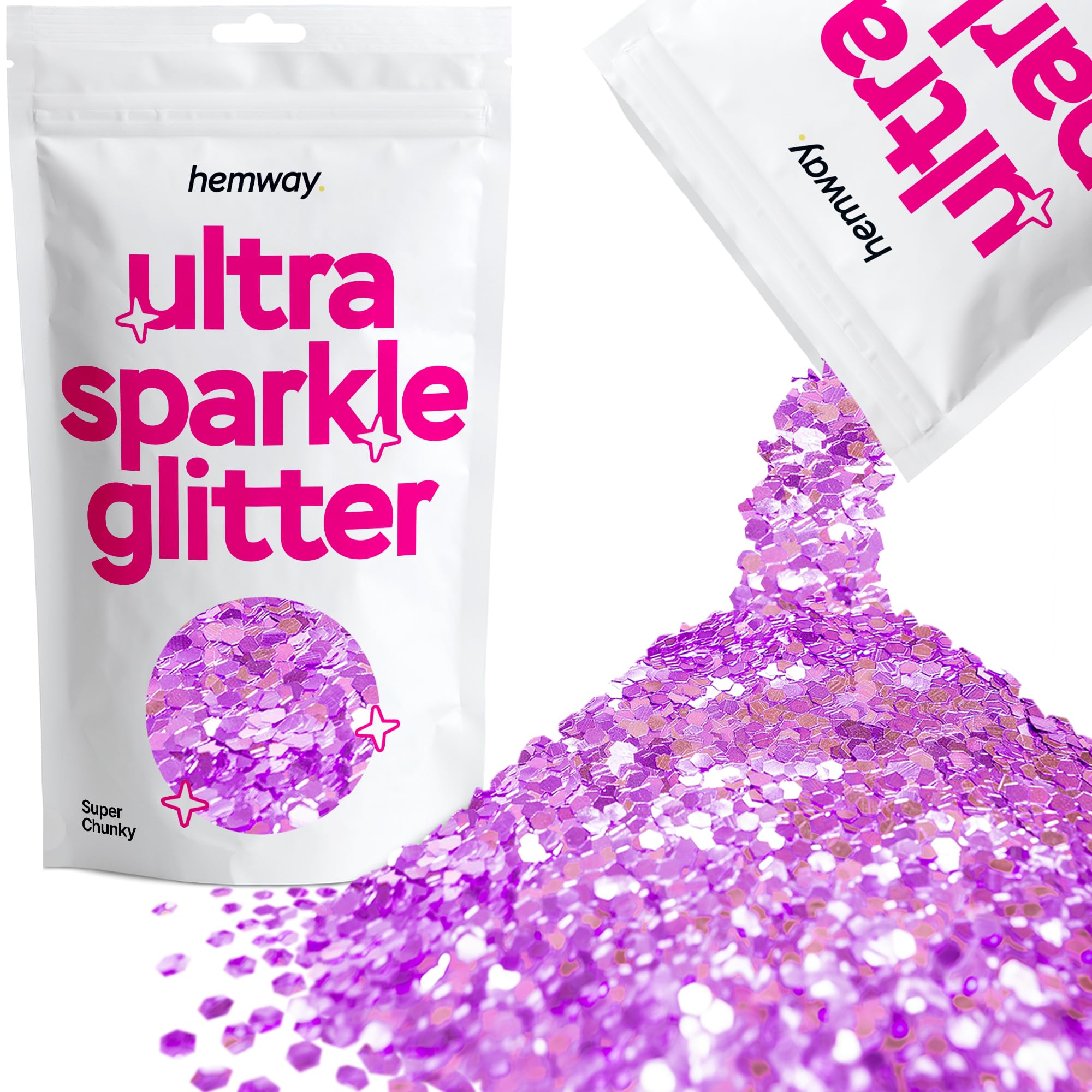 Hemway Ultra Sparkle Glitter Lavender Purple 100g Super Chunky | Glitter for Arts & Craft, Makeup, Nail Art, Crafting, Card Making, Sparkle Decoration