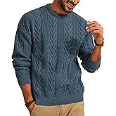 PJ PAUL JONES Mens Crewneck Sweater Casual Cable Knit Pullover Sweater Drop Shoulder Solid Knitted Sweaters
