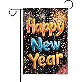 Wodison Happy New Year Garden Flag 12x18 Inch Double Sided Burlap, Firework Sparkle Night Sky Welcome 2026 Yard Flag for Outside lawn Celebrate Party