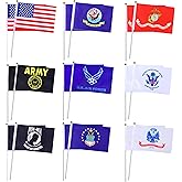 US Military Flag Banner All Branches Mini Small USA Army Flags on Sticks American July 4th Veteran Party Memorial Day Patriotic Decorations 5 x 8 Inch(18 Pack)