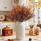 RAINFLOW Thanksgiving Artificial Fall Flowers for Outdoors - 4PCS Fall Needle Grass Fake Flowers for Decoration, Fall Decorations for Centerpiece Table Vase Home Front Porch Patio Outdoor Wedding