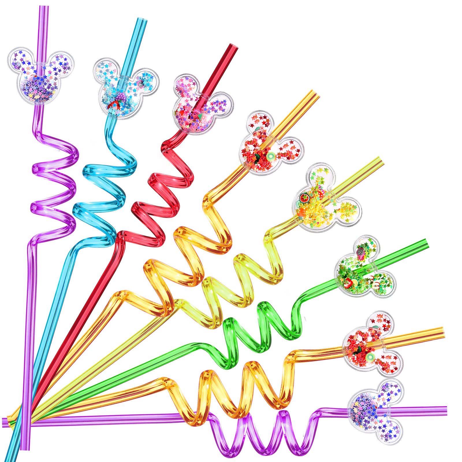 Photo 1 of 24 Glitter Mouse Ear Party Favors Reusable Drinking Straws 6 Designs Great for Theme Birthday Oh Twodles Theme Party Supplies with 2 Cleaning Brushes